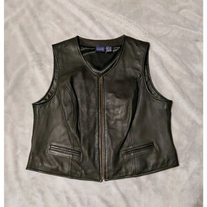 Hillard & Hanson Women's Soft Lambskin Black Leather Full Zip Motorcycle Vest XL
